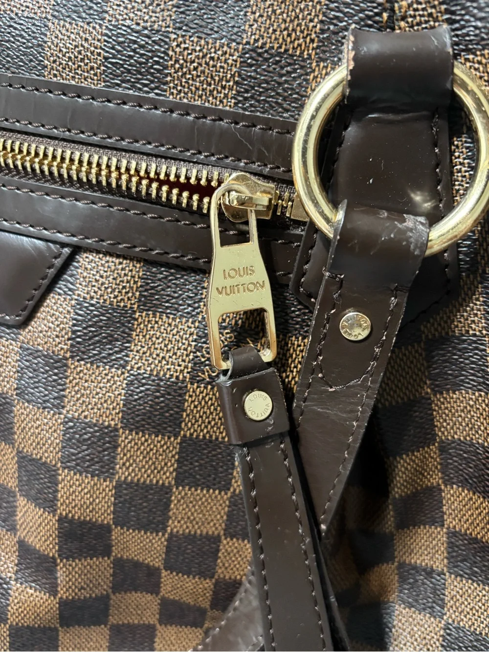 Louis Vuitton Brown Damier Shoulder Bag with Burgundy Interior